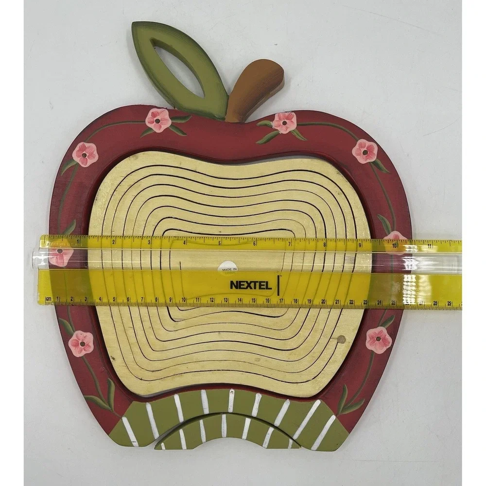 Wooden Apple Heart Collapsible Fruit Basket Vintage Red Hand Painted New NWOT